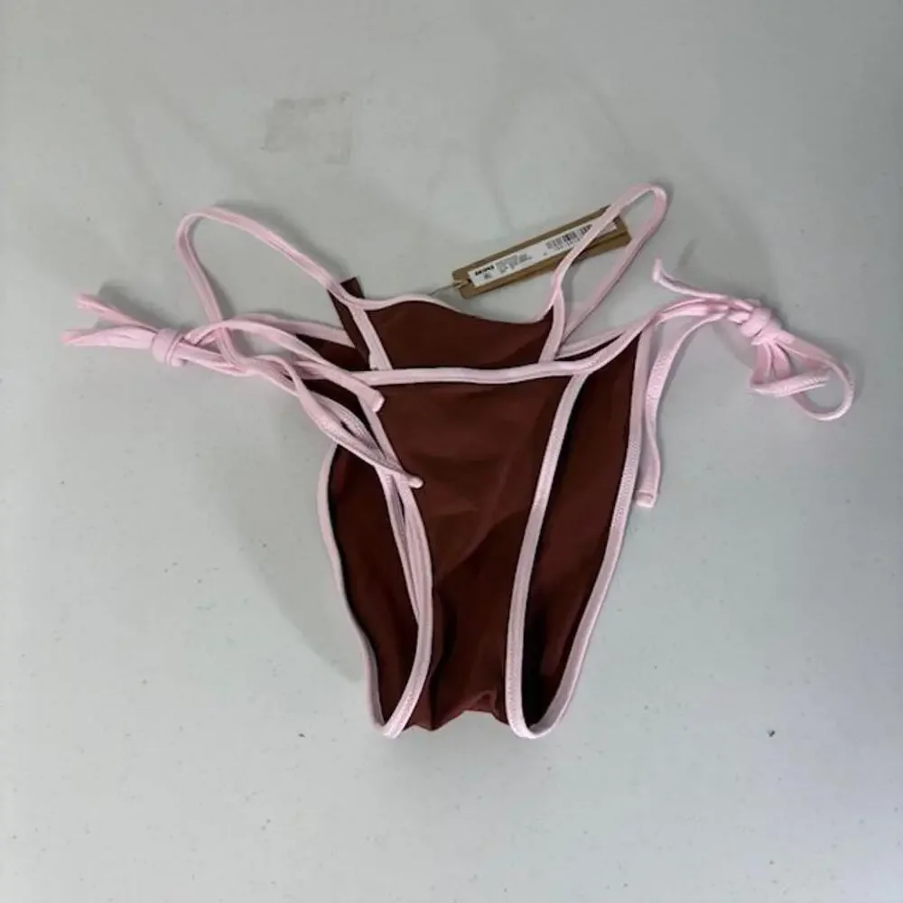 Skims Bikini Bottom Womens XS Brown Henna Contrast Layered Tie Side Swim